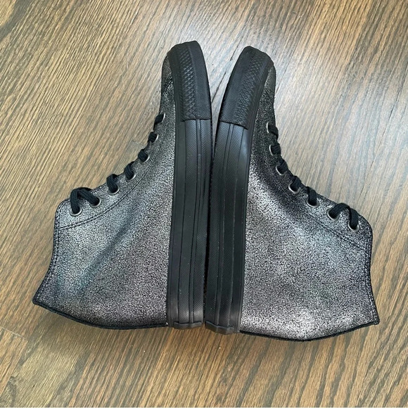 NEW Converse CT All Star Lux Hidden Heel Wedge Silver Sparkle Black 550669C - Picture 6 of 12